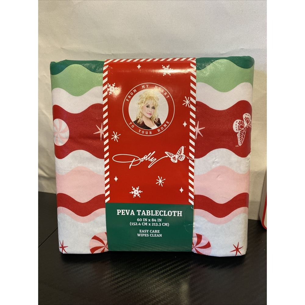 DOLLY PARTON Christmas  60"‎ x 84" Tablecloth PEVA Butterfly Starlight Mints